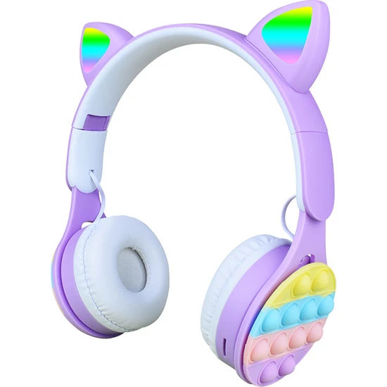 Space-M Bluetooth Kulaklık B30 Rgb LED Işıklı Kedi Kulağı Band Tasarımı Ayarlanabilir Katlanabilir Kulak Üstü Bluetooth Kulaklık