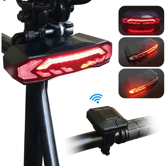Duhalıne Akıllı Şarj Edilebilir Bisiklet Arka Lamba Dönüş Sinyali Stop Işığı, Uzaktan Kumandalı Alarm, Korna