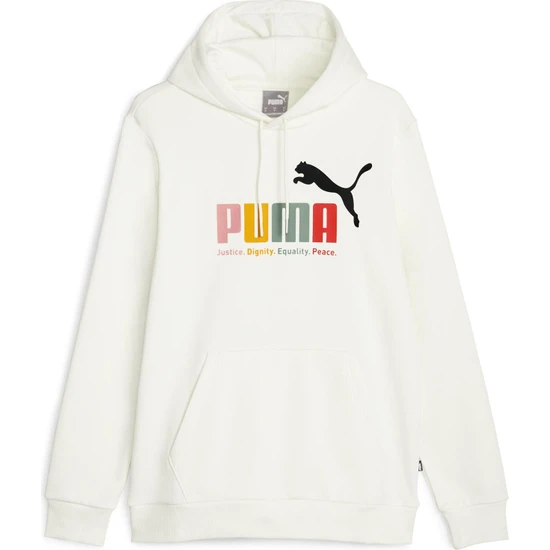 Puma Essentials Multicolor Fleece Erkek Beyaz Kapüşonlu Sweatshirt