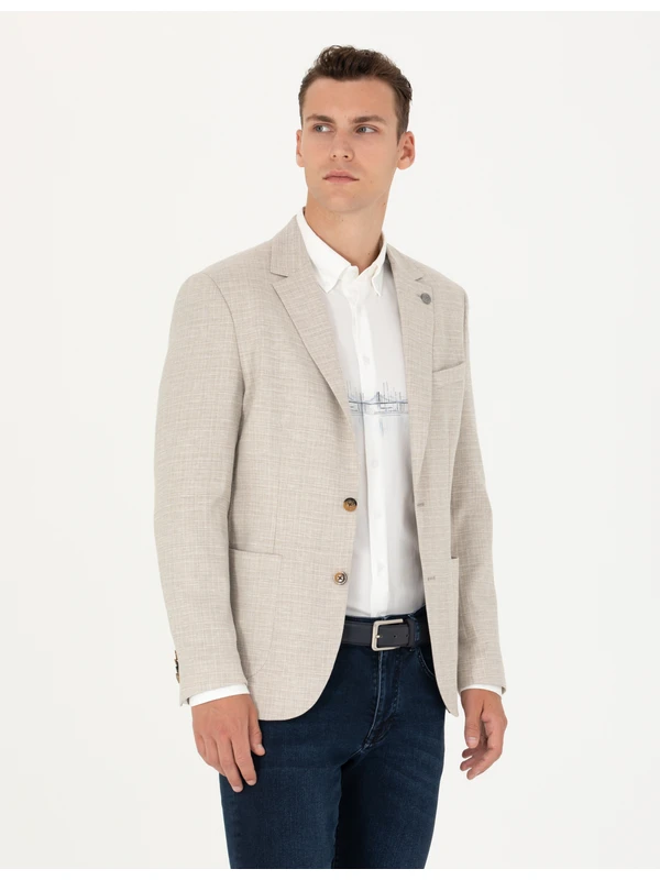 Pierre Cardin Bej Slim Fit Keten Karışımlı Blazer Ceket 50277318-VR011