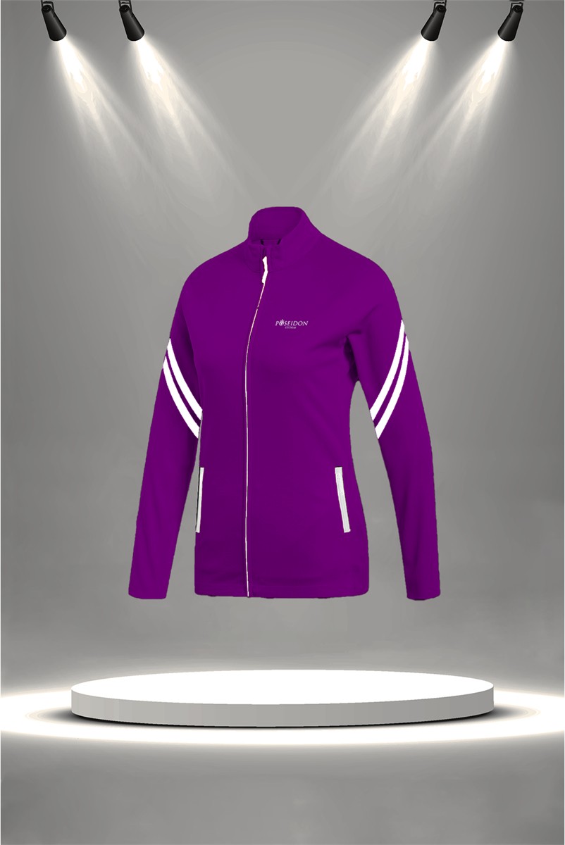 POSEIDON STORM Büyük Beden Kadın Mor Supra Penye Kumaş Fermuarlı Kapüşonlu Eşofman Takımı (4XL-10XL) görsel 2