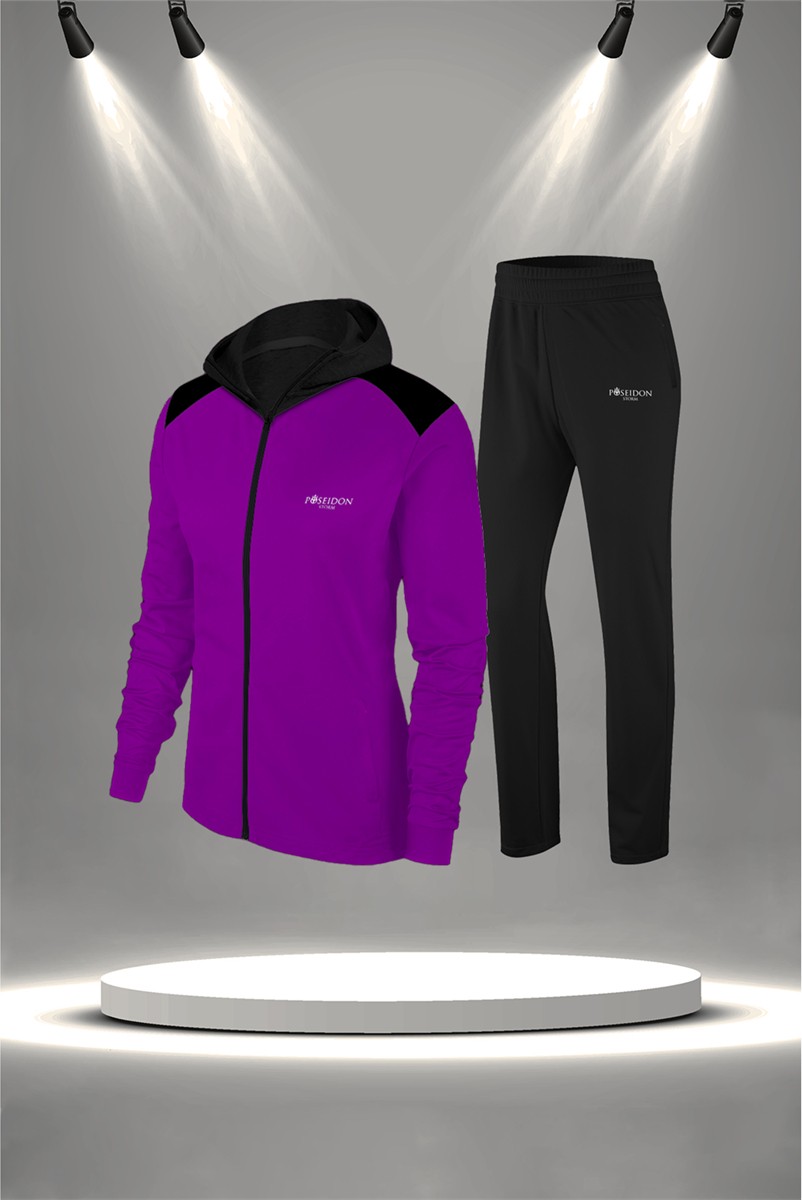 POSEIDON STORM Büyük Beden Kadın Mor Supra Penye Kumaş Nefes Alabilen Kumaş Şık Eşofman Takımı (4XL-10XL)