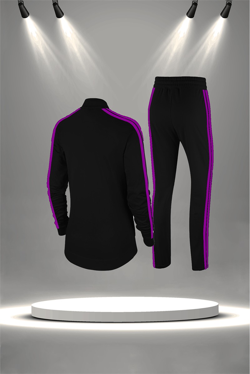 POSEIDON STORM Büyük Beden Kadın Siyah Supra Penye Kumaş Fit Regular Kalıp Yürüyüş Koşu Eşofman Seti (4XL-10XL) görsel 4