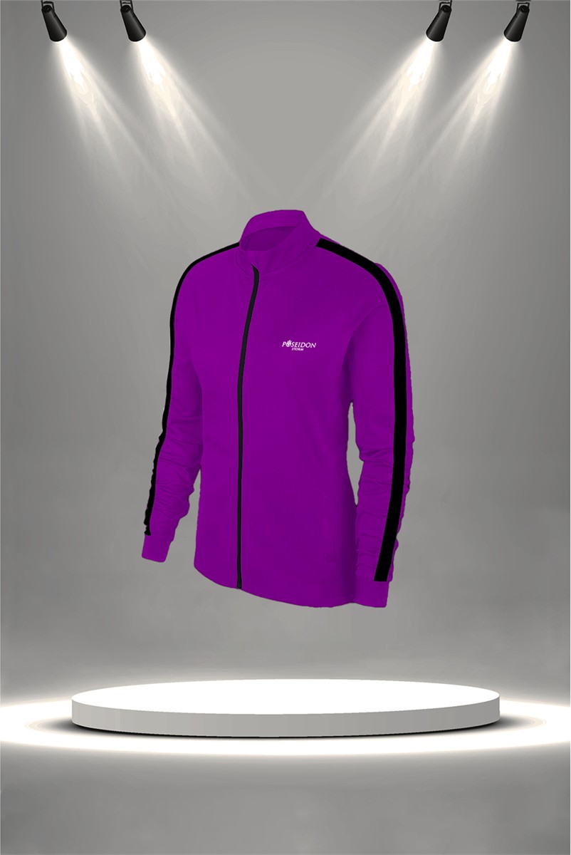 POSEIDON STORM Büyük Beden Kadın Mor Supra Penye Kumaş Yürüyüş Antrenman Fitness Eşofman Seti (4XL-10XL) görsel 2