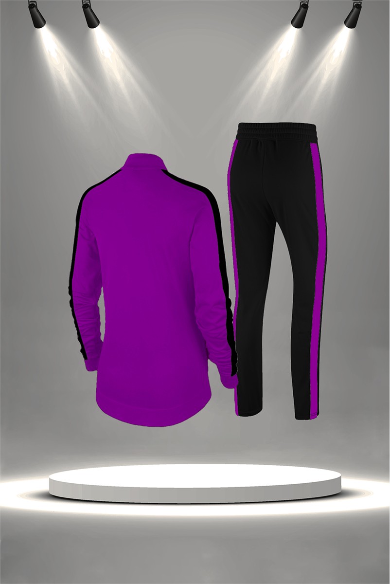 POSEIDON STORM Büyük Beden Kadın Mor Supra Penye Kumaş Yürüyüş Antrenman Fitness Eşofman Seti (4XL-10XL) görsel 4