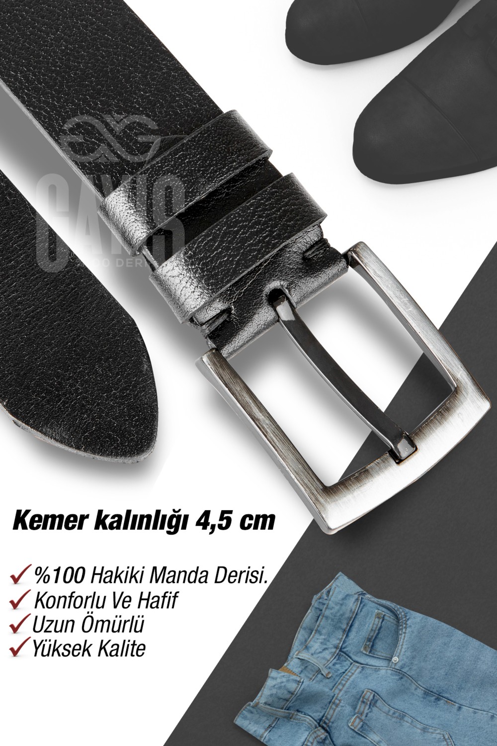 Gayış Manda Derisi Erkek Kot Pantolon Kemeri - Erkek Hediyelik Kemer - Çeyizlik Kemer görsel 4