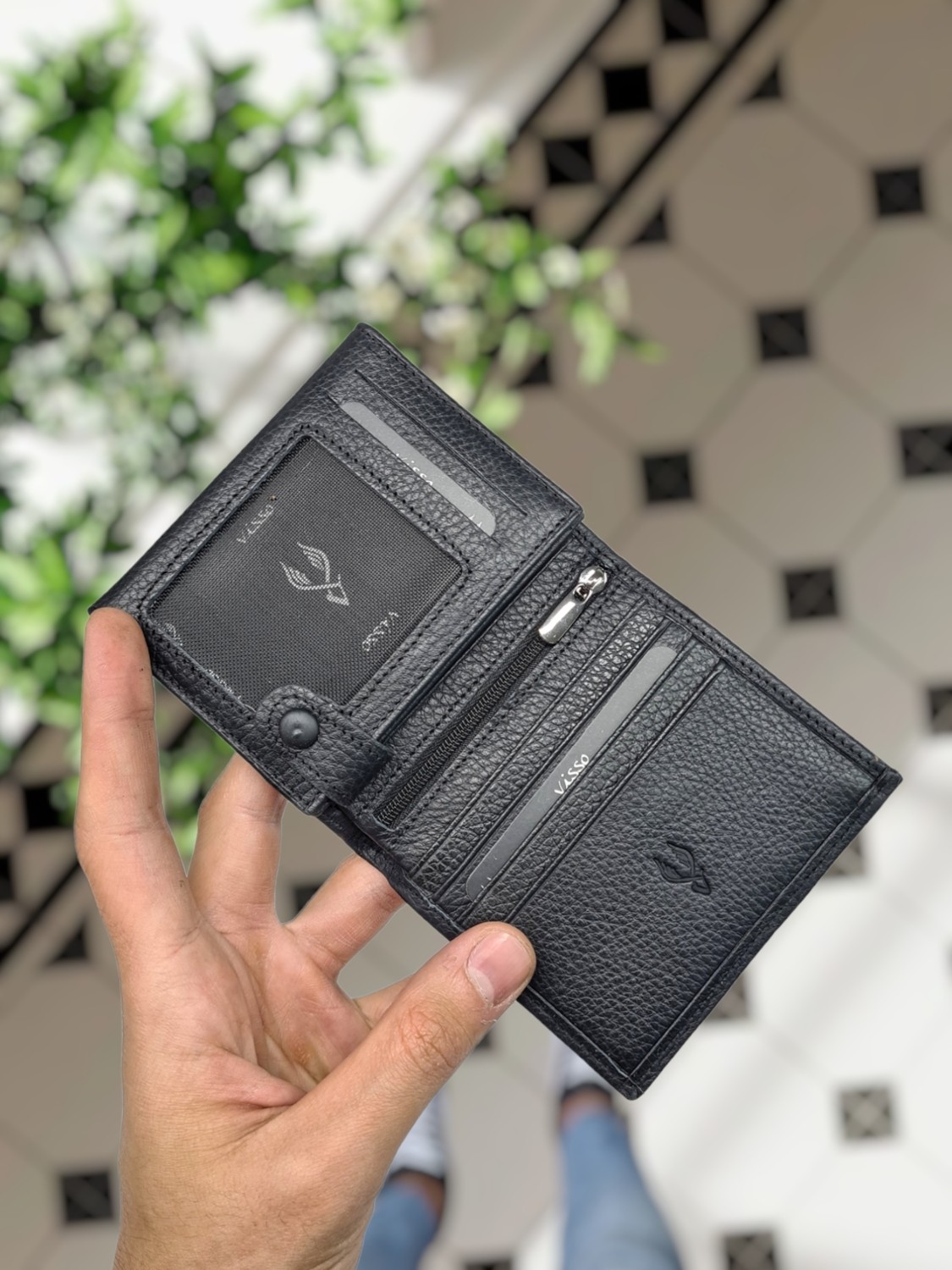 Visso Leather Visso 114 Hakiki Deri Kimlik Bölmeli Fermuarlı Isme Kişiye Özel Cüzdan Çanta görsel 2