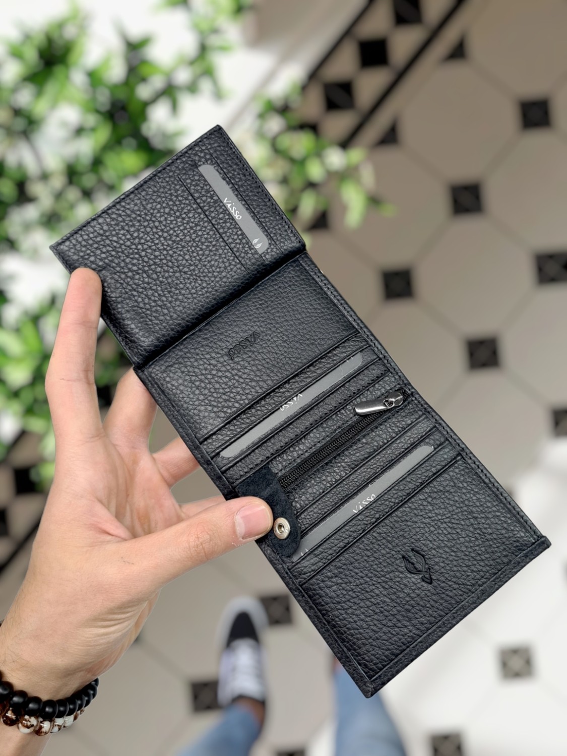 Visso Leather Visso 114 Hakiki Deri Kimlik Bölmeli Fermuarlı Isme Kişiye Özel Cüzdan Çanta görsel 4
