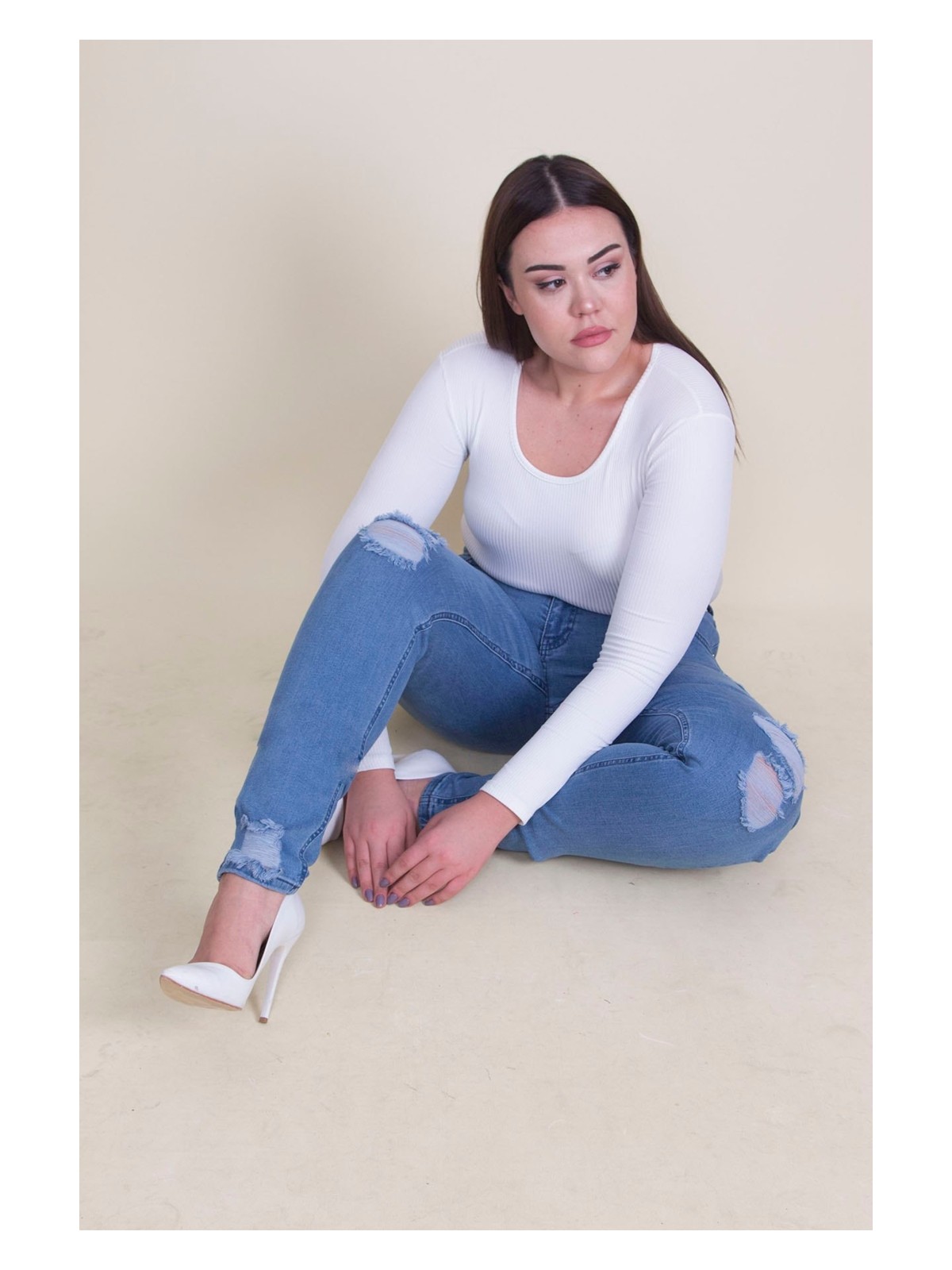 Şans Kadın Mavi Yırtık Detaylı Likralı Kot Skinny Pantolon 65N35338