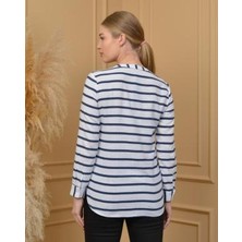 Lamir Store Bayan Yuvarlak Yakalı Çizgili Cepli Katlanabilir Uzun Kollu Yazlık  Pamuklu Tunik