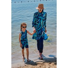 Marina Desenli Lacivert Tam Kapalı Tesettür Mayo M2334