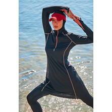 Marina H2O Siyah Tesettür Mayo Kadın Yazlık Likra Kumaş Çok Renkli Desen 4 Parça