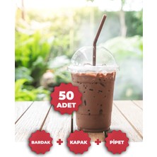 Markcat Plastik Milkshake Bardağı + Kapak + Pipet 16 Oz (470 Cc) - 50 Adet