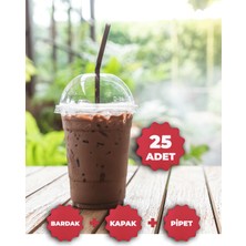 Markcat Plastik Milkshake Bardağı + Kapak + Pipet 16 Oz (470 Cc) - 25 Adet