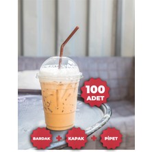 Markcat Plastik Bardak Milkshake Bardağı + Kapak + Pipet 14 Oz (400 Cc) - 100 Adet