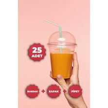 Markcat Plastik Milkshake Bardağı + Kapak + Pipet 12 Oz (350 Cc) - 25 Adet