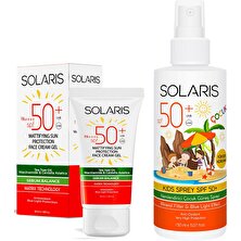 Solaris Yağlı Cilt Tipleri İçin Jel Güneş Kremi Spf 50+ 50 ml ve Çocuk Güneş Kremi Sprey Spf 50+ 150 ml