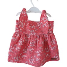 Babyelos Denim Çiçekli Bebek Elbise Kırmızı(BANDANA HEDİYELİDİR)