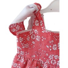 Babyelos Denim Çiçekli Bebek Elbise Kırmızı(BANDANA HEDİYELİDİR)
