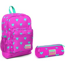 Coral High Pembe Kalp Desenli Okul Sırt Çantası ve Kalemlik Seti - Kız Çocuk