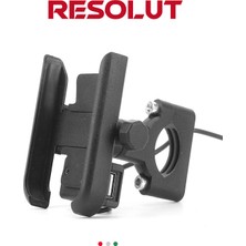 Resolut Motosiklet Telefon Tutucu USB Şarjlı Alüminyum Alaşım Gidon Bağlantılı