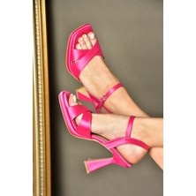 Fox Shoes P569021004 Fuşya Saten Kumaş Kalın Topuklu Kadın Abiye Ayakkabı