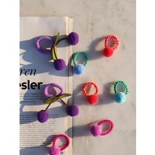 Kalben Accessories  8 Adet Ponpon Kiraz Tasarım Lastikli Çocuk Saç Tokası, Çocuk Toka, Saç Tokası, Kız Çocuk Toka Seti