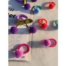 Kalben Accessories  8 Adet Ponpon Kiraz Tasarım Lastikli Çocuk Saç Tokası, Çocuk Toka, Saç Tokası, Kız Çocuk Toka Seti