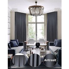 YS Perde Tasarım Lüx Saten Blackout Karartma Fon Perde 1/3 Sık Pile - Antrasit