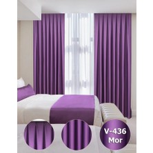 YS Perde Tasarım Lüx Saten Blackout Karartma Fon Perde 1/3 Sık Pile - Mor