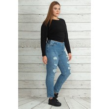 Şans Kadın Mavi Yırtık Detaylı Kot Pantolon 65N23016