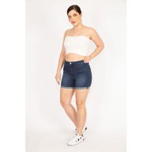 Şans Kadın Lacivert Büyük Beden 5 Cepli Skinny Kot Şort