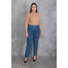 Şans Kadın Mavi Yırtık Detaylı Kot Pantolon 65N35397