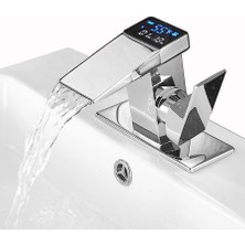 Rena Design Dijital Sıcaklık Göstergeli Krom Lavabo Bataryası Musluğu Çiftgirişli Krom Armatür Sayaç Ekran Yeni