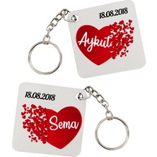 Biresimden Evlilik Yıldönümü Hediyesi Isimli ve Tarihli Kişiye Özel Anahtarlık