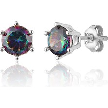 Zanaat Silver 925 Ayar Gümüş Mistik Topaz Taşlı 5 mm Tektaş Küpe Gümüş Renk 2'li Beden