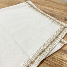 NDC Home Özel Tasarım Organik Keten Krem Kum Rengi Dantelli Runner Masa Örtüsü 45 x 150 cm