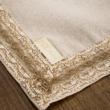 NDC Home Özel Tasarım Organik Keten Krem Kum Rengi Dantelli Runner Masa Örtüsü 45 x 150 cm