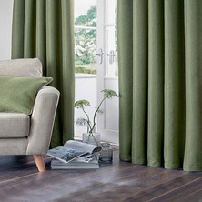 YS Perde Tasarım Nadia Modern Lüx Hasır Dokulu Kalın Keten Fon Perde 1/3 Sık Pile - Yeşil