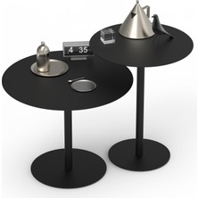 hellosoho Yuvarlak Metal Yan Sehpa İkili Set Siyah