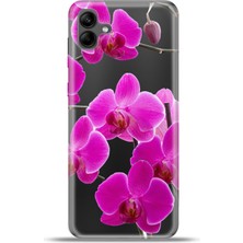 Cupcase Samsung Galaxy A04 Kılıf Esnek Silikon Kamera Koruma 4K Desenli Özel Tasarım - Mor Orkide