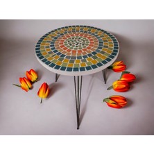 Ada Stili Mozaik Sehpa/ Zigon / Metal Ayaklı Sehpa / Yan Sehpa / Sehpa