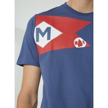 Murphy&nye Bisiklet Yaka Düz Indigo Erkek T-Shirt Flag Tee T-Shırt