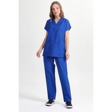 Başak Kadın Likralı Pamuk Scrubs Yarasakol Doktor Hemşire Forma Takımı Saks