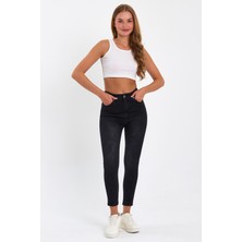 Tref Jns Siyah Likralı Yüksek Bel Dar Paça Skinny Power Likralı Kot Pantalon TREF-SIYAH-JEANS-56903