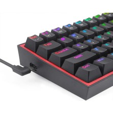 Redragon K617-RGB Fızz Rgb %60 Kablolu Mekanik Klavye, Türkçe, Red Switch, Siyah