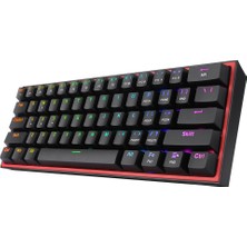 Redragon K617-RGB Fızz Rgb %60 Kablolu Mekanik Klavye, Türkçe, Red Switch, Siyah