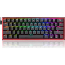 Redragon K617-RGB Fızz Rgb %60 Kablolu Mekanik Klavye, Türkçe, Red Switch, Siyah