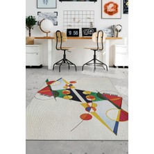 Homshtag Büyük Düşün Çok Çalış,Renkli Geometrik Desenli,Moden Halı,Pamuklu Dokuma Tabanlı Yıkanabilir Home Office Halısı