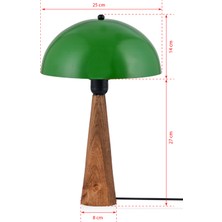 Art&Gift Naturlig Masif Ahşap Ayak ve Metal Başlıklı Abajur Yeşil